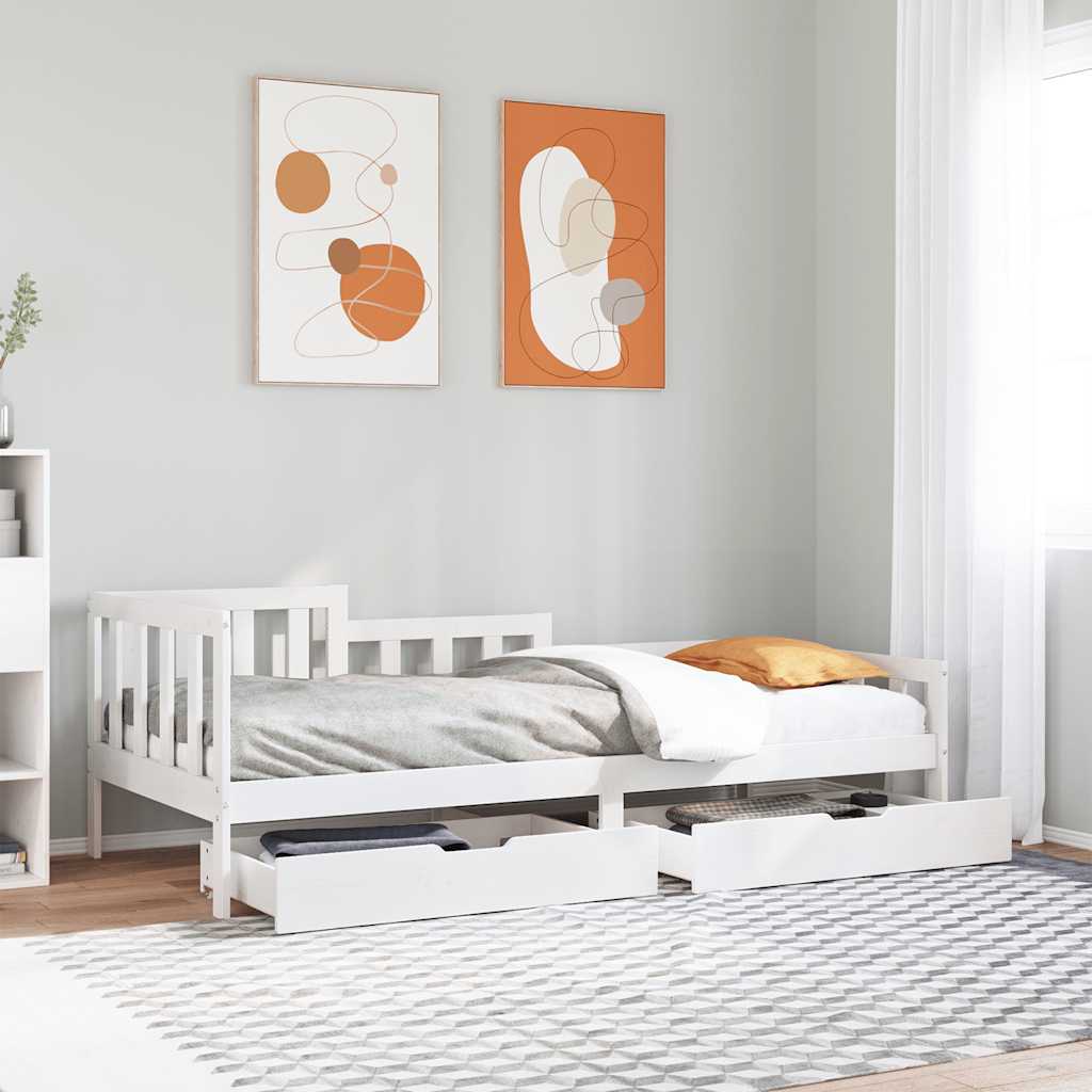 Lit de jour et tiroirs sans matelas blanc 90x200 cm bois massif - XIOS