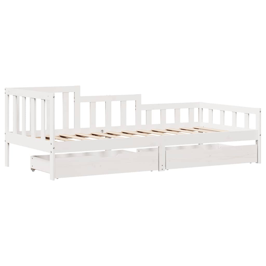 Lit de jour et tiroirs sans matelas blanc 90x200 cm bois massif - XIOS