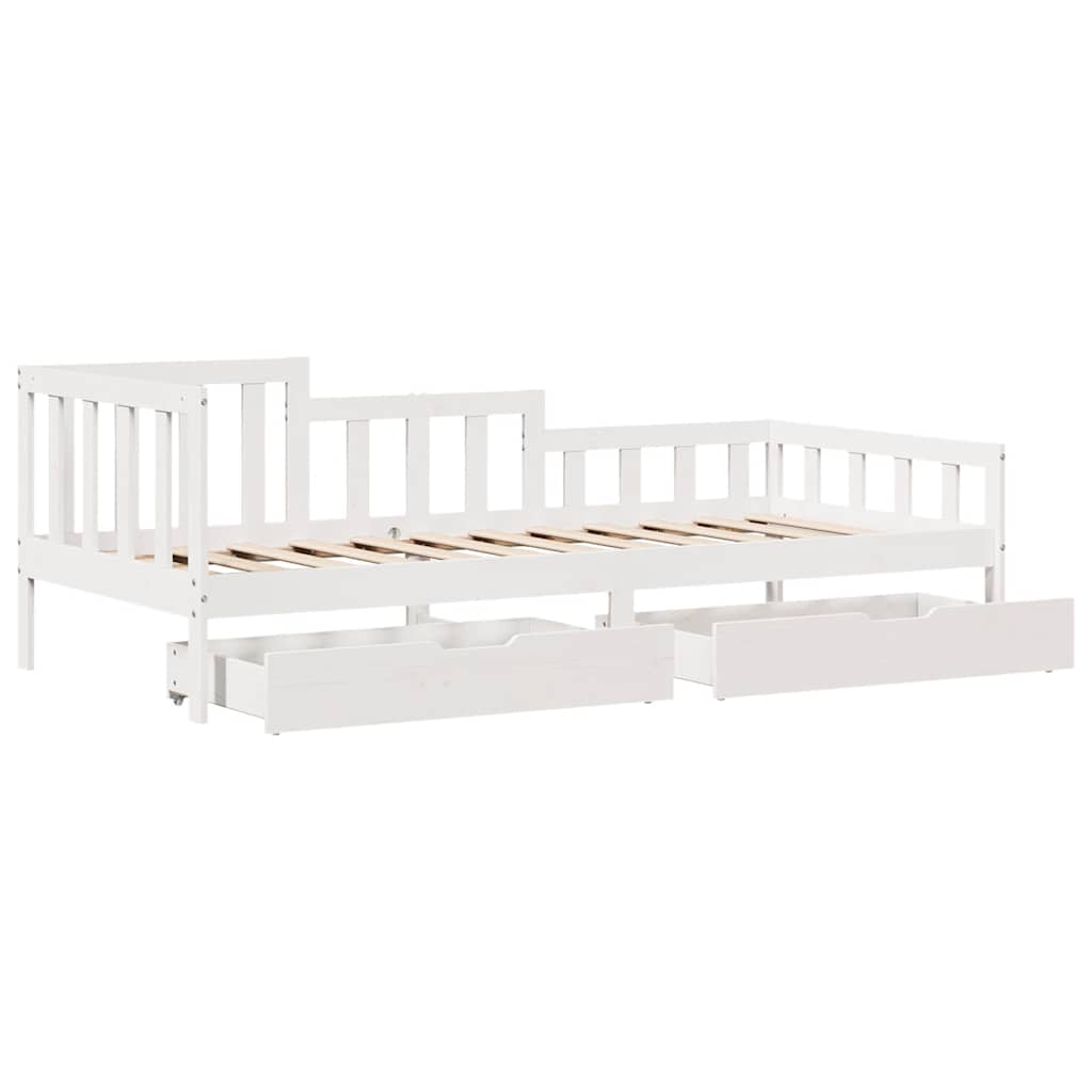 Lit de jour et tiroirs sans matelas blanc 90x200 cm bois massif - XIOS