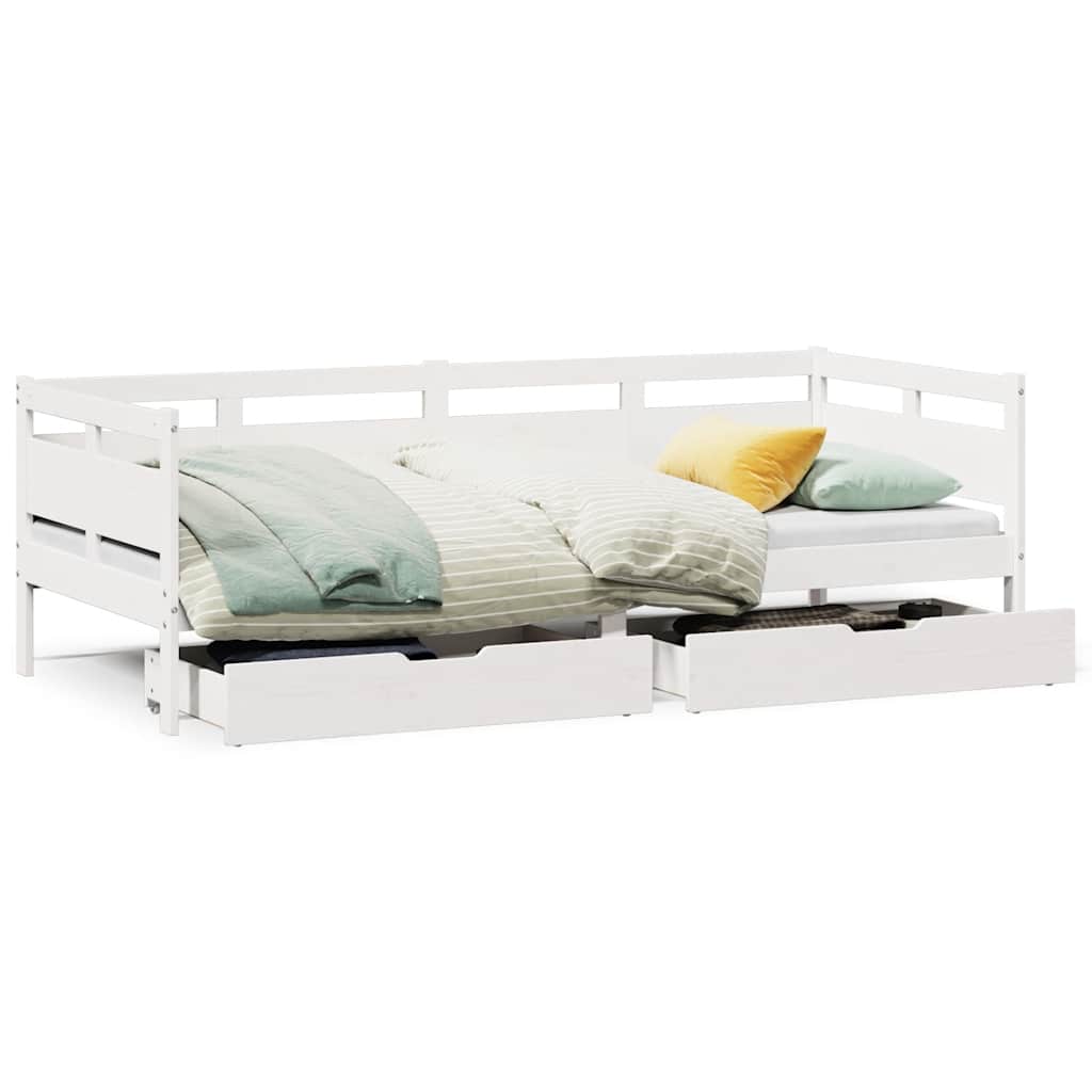 Lit de jour et tiroirs sans matelas blanc 90x200 cm bois massif - XIOS