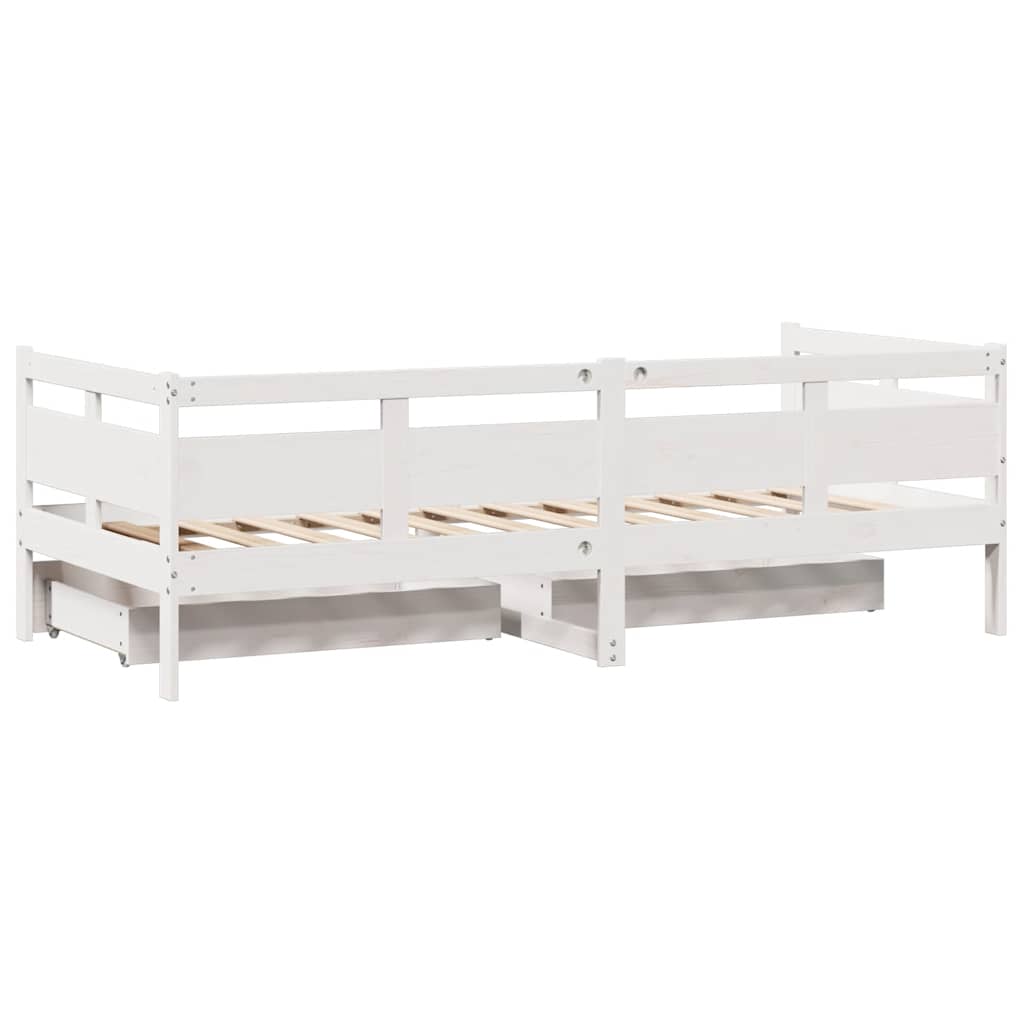 Lit de jour et tiroirs sans matelas blanc 90x200 cm bois massif - XIOS