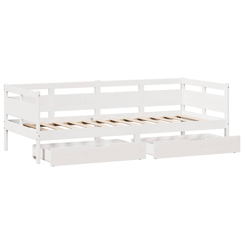 Lit de jour et tiroirs sans matelas blanc 90x200 cm bois massif - XIOS
