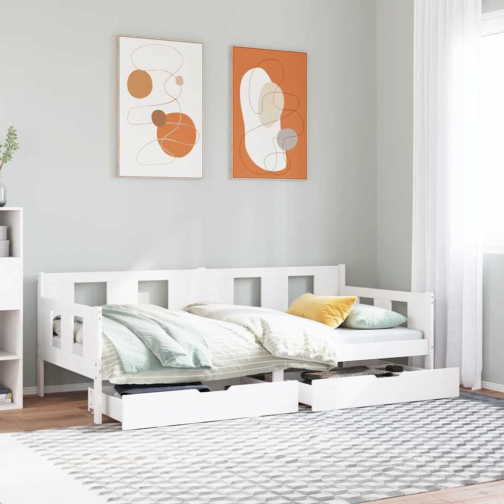 Lit de jour et tiroirs sans matelas blanc 90x200 cm bois massif - XIOS