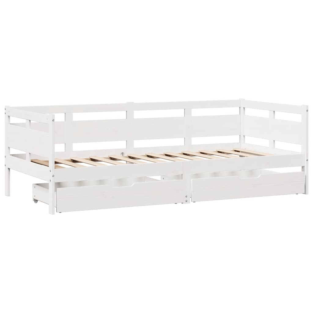 Lit de jour et tiroirs sans matelas blanc 90x190 cm bois massif - XIOS