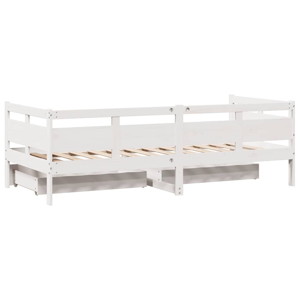 Lit de jour et tiroirs sans matelas blanc 90x190 cm bois massif - XIOS