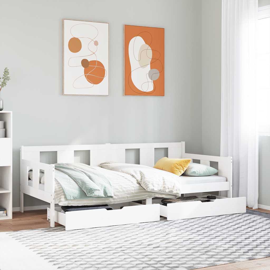 Lit de jour et tiroirs sans matelas blanc 90x190 cm bois massif - XIOS