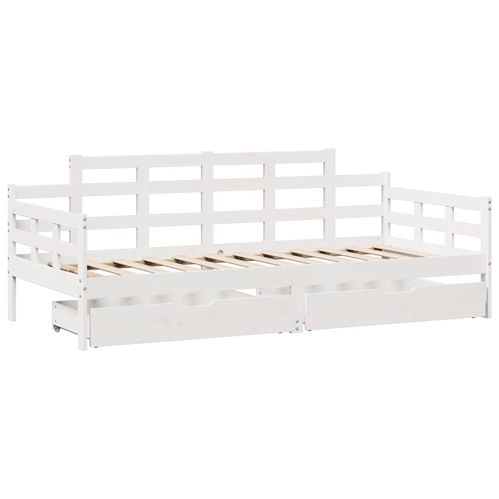 Lit de jour et tiroirs sans matelas blanc 90x200 cm bois massif - XIOS