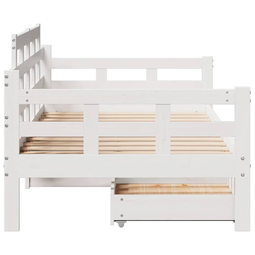Lit de jour et tiroirs sans matelas blanc 90x200 cm bois massif - XIOS