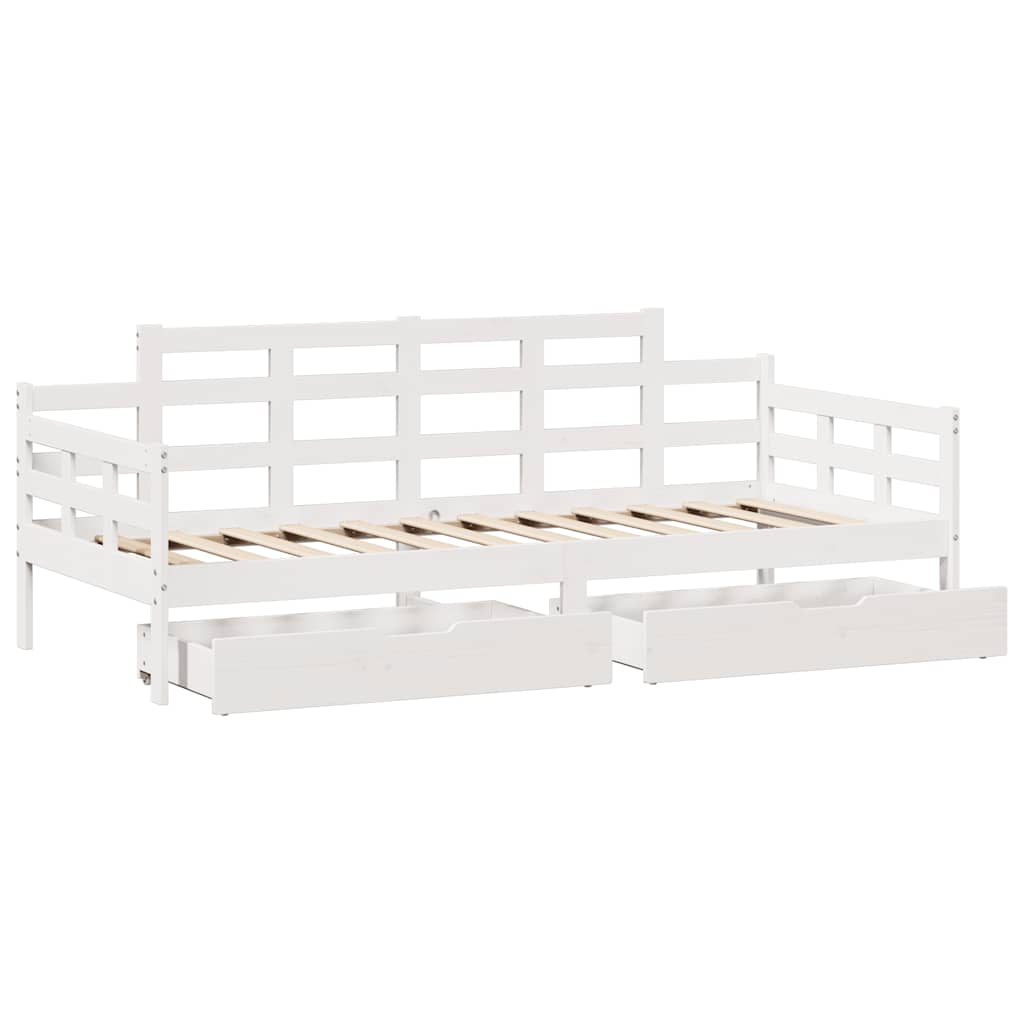 Lit de jour et tiroirs sans matelas blanc 90x200 cm bois massif - XIOS