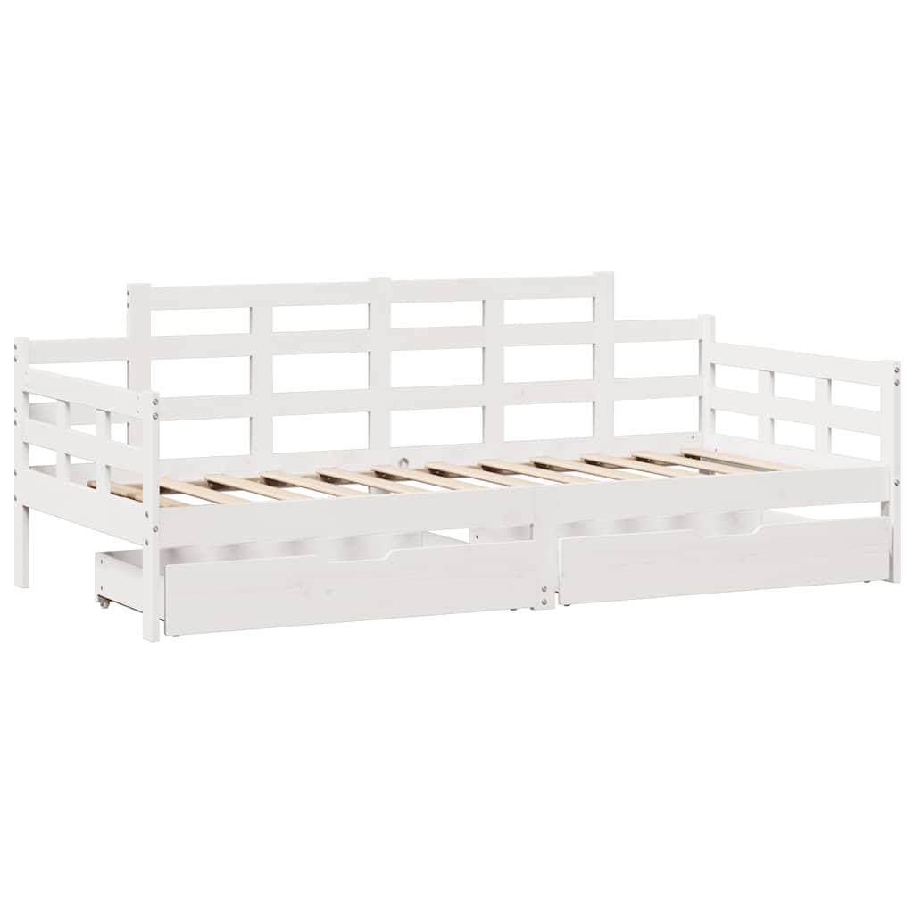 Lit de jour et tiroirs sans matelas blanc 80x200 cm bois massif - XIOS