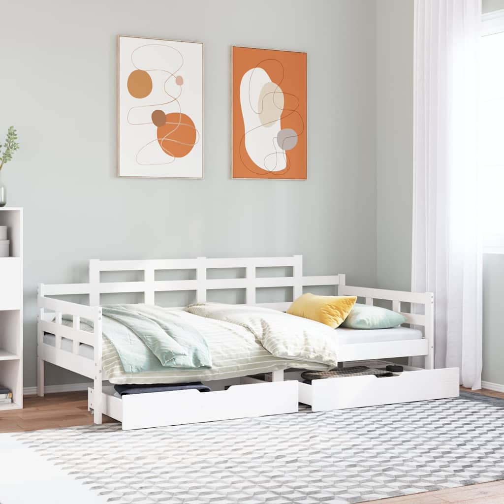 Lit de jour et tiroirs sans matelas blanc 80x200 cm bois massif - XIOS