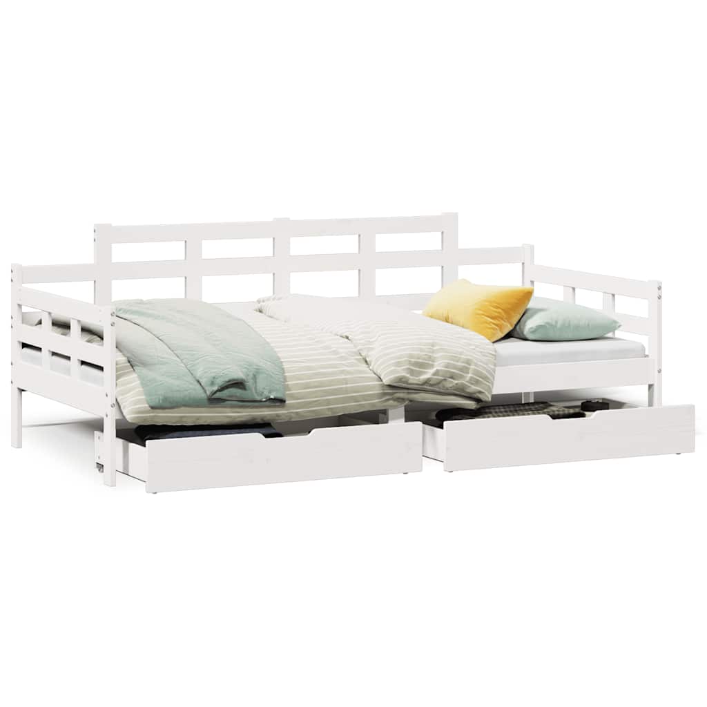 Lit de jour et tiroirs sans matelas blanc 90x190 cm bois massif - XIOS