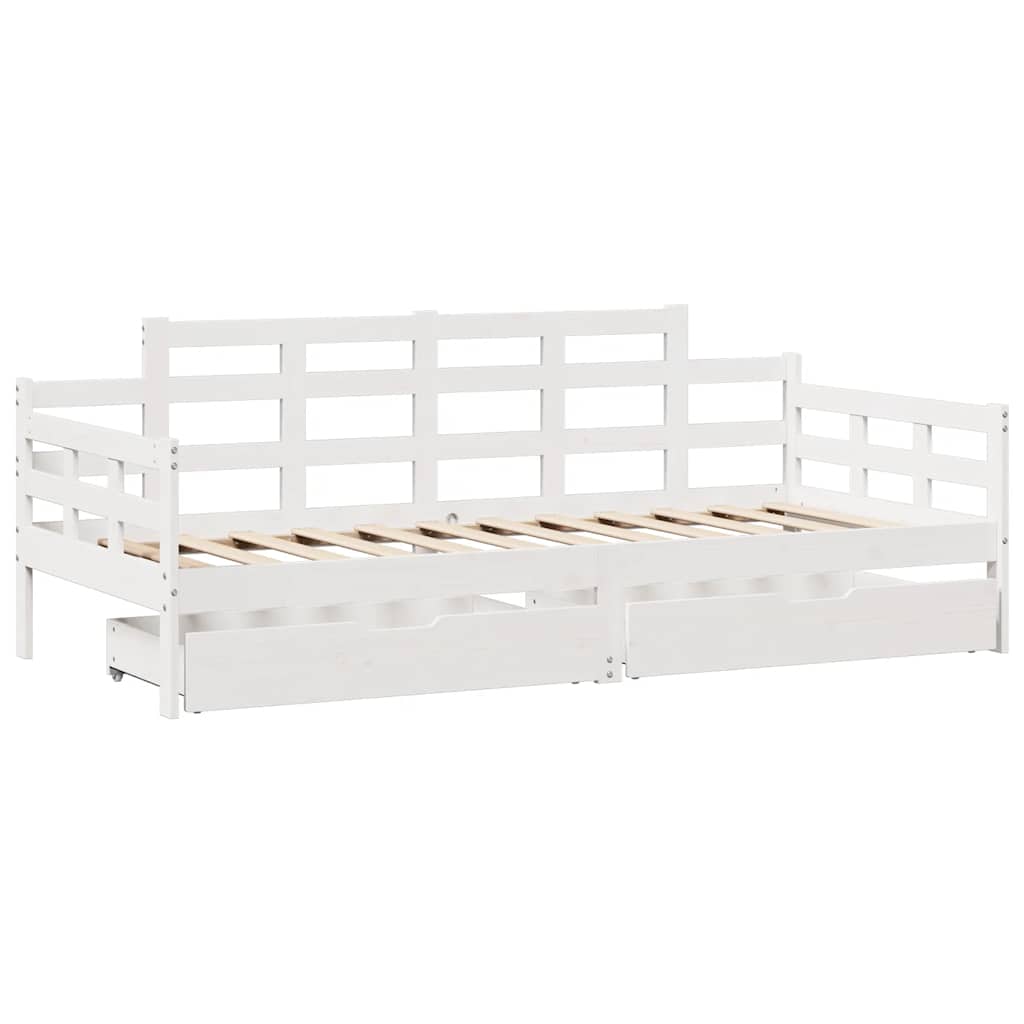 Lit de jour et tiroirs sans matelas blanc 90x190 cm bois massif - XIOS