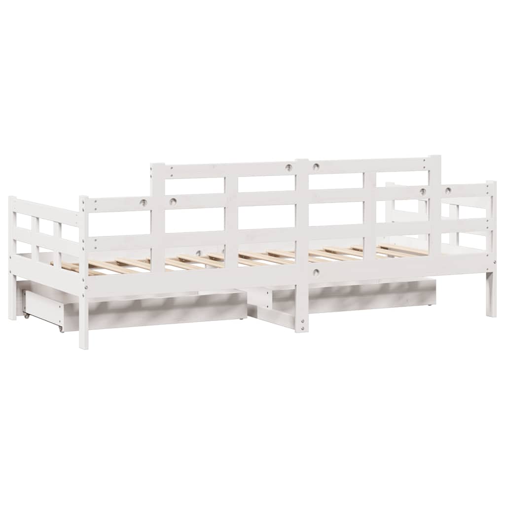 Lit de jour et tiroirs sans matelas blanc 90x190 cm bois massif - XIOS