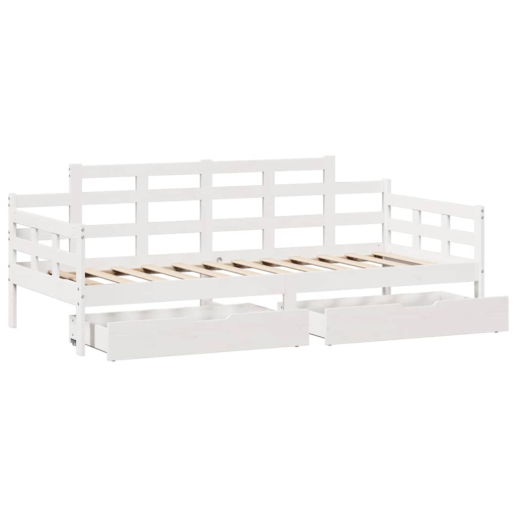 Lit de jour et tiroirs sans matelas blanc 90x190 cm bois massif - XIOS