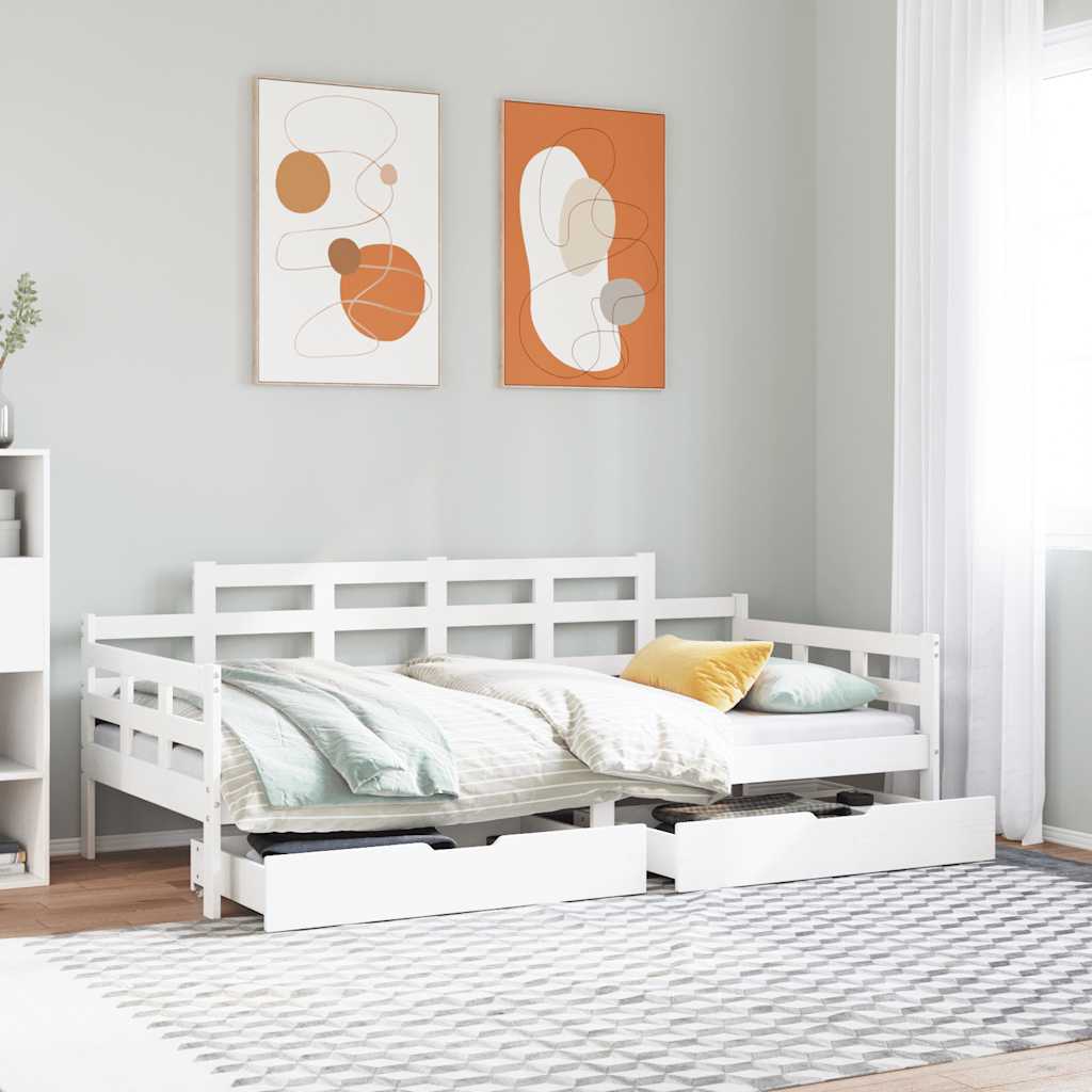 Lit de jour et tiroirs sans matelas blanc 90x190 cm bois massif - XIOS