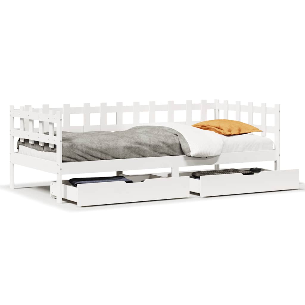 Lit de jour et tiroirs sans matelas blanc 90x200 cm bois massif - XIOS