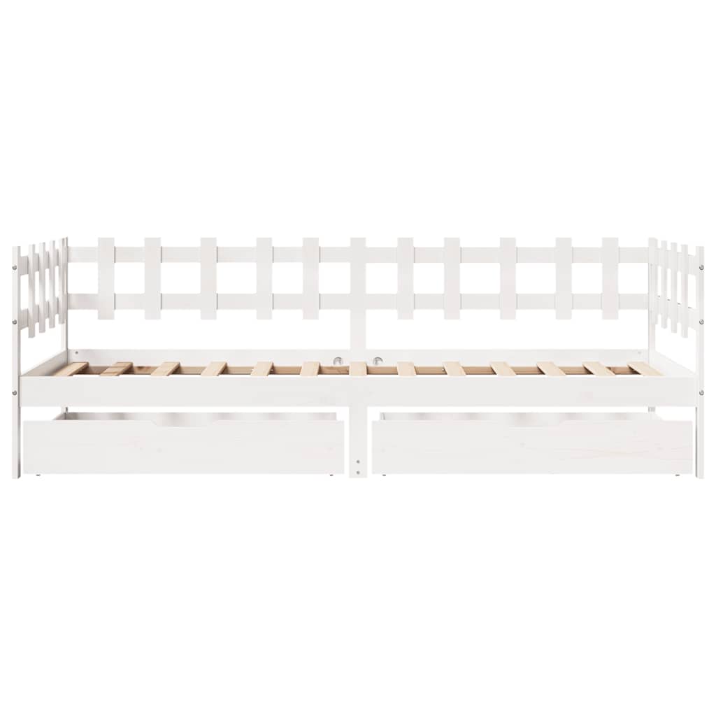 Lit de jour et tiroirs sans matelas blanc 90x200 cm bois massif