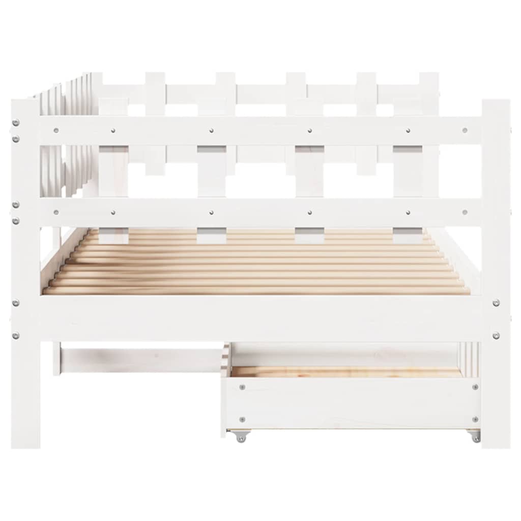 Lit de jour et tiroirs sans matelas blanc 90x200 cm bois massif - XIOS
