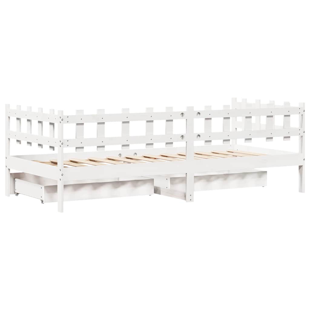 Lit de jour et tiroirs sans matelas blanc 90x200 cm bois massif - XIOS
