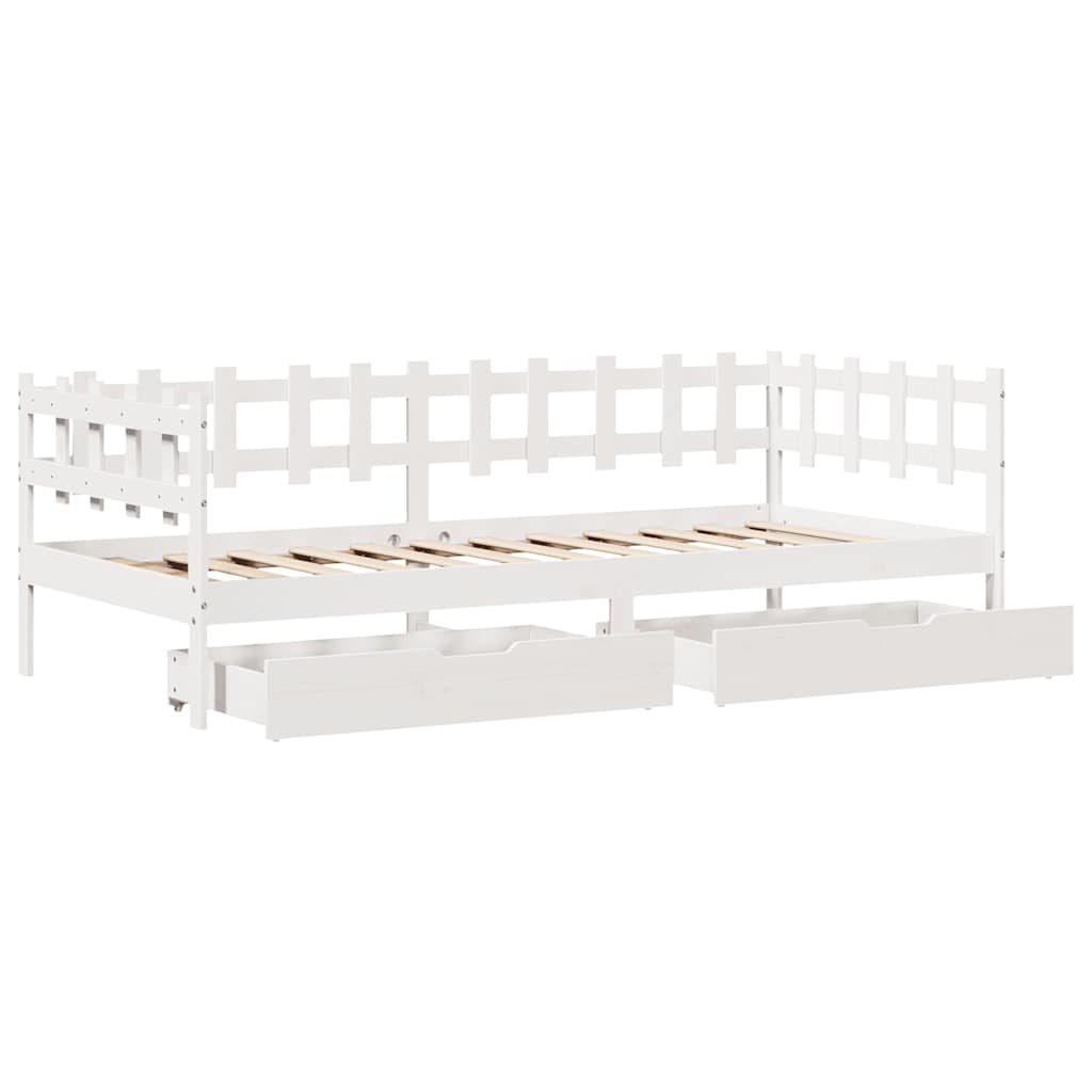 Lit de jour et tiroirs sans matelas blanc 90x200 cm bois massif - XIOS