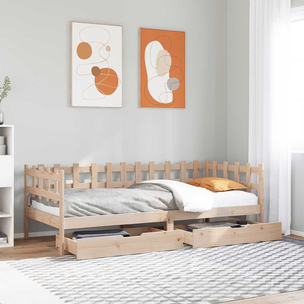 Lit de jour avec tiroirs sans matelas 90x190 cm bois massif - XIOS