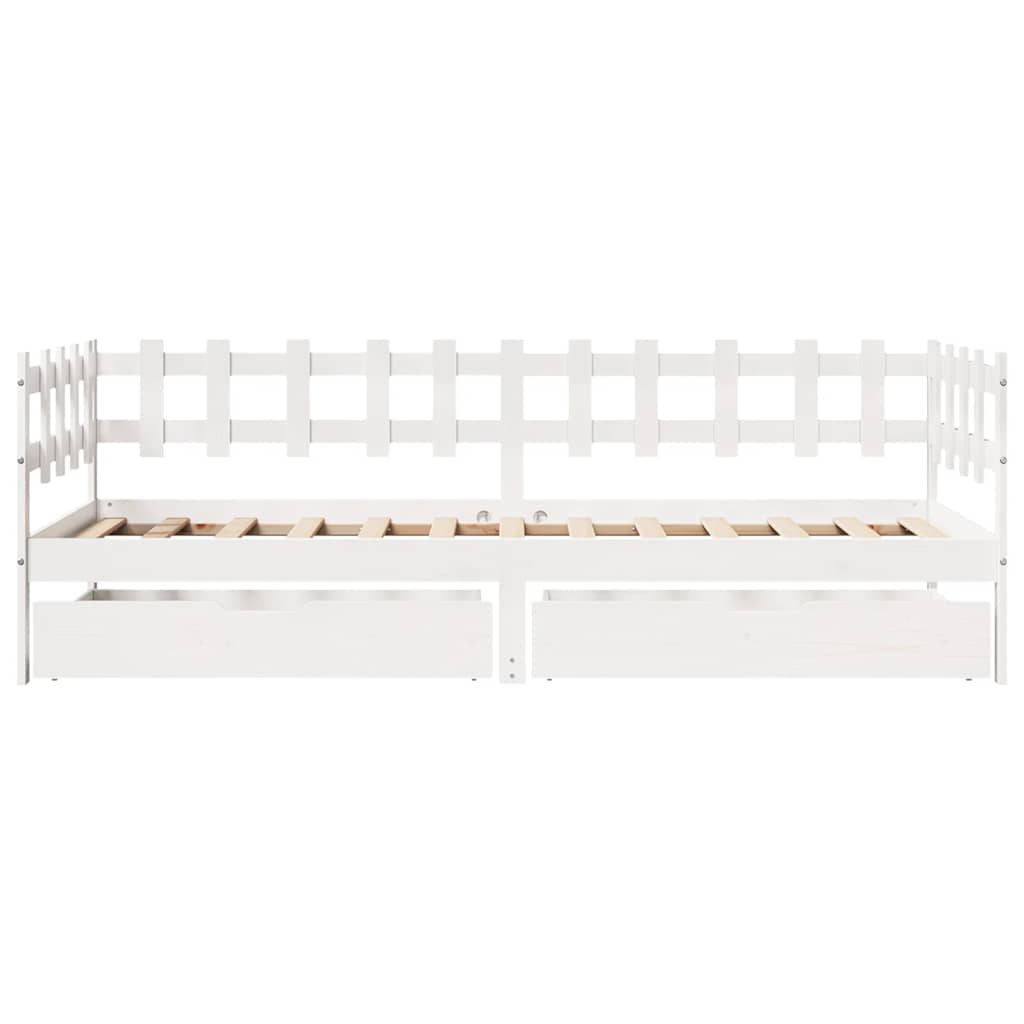 Lit de jour et tiroirs sans matelas blanc 80x200 cm bois massif - XIOS