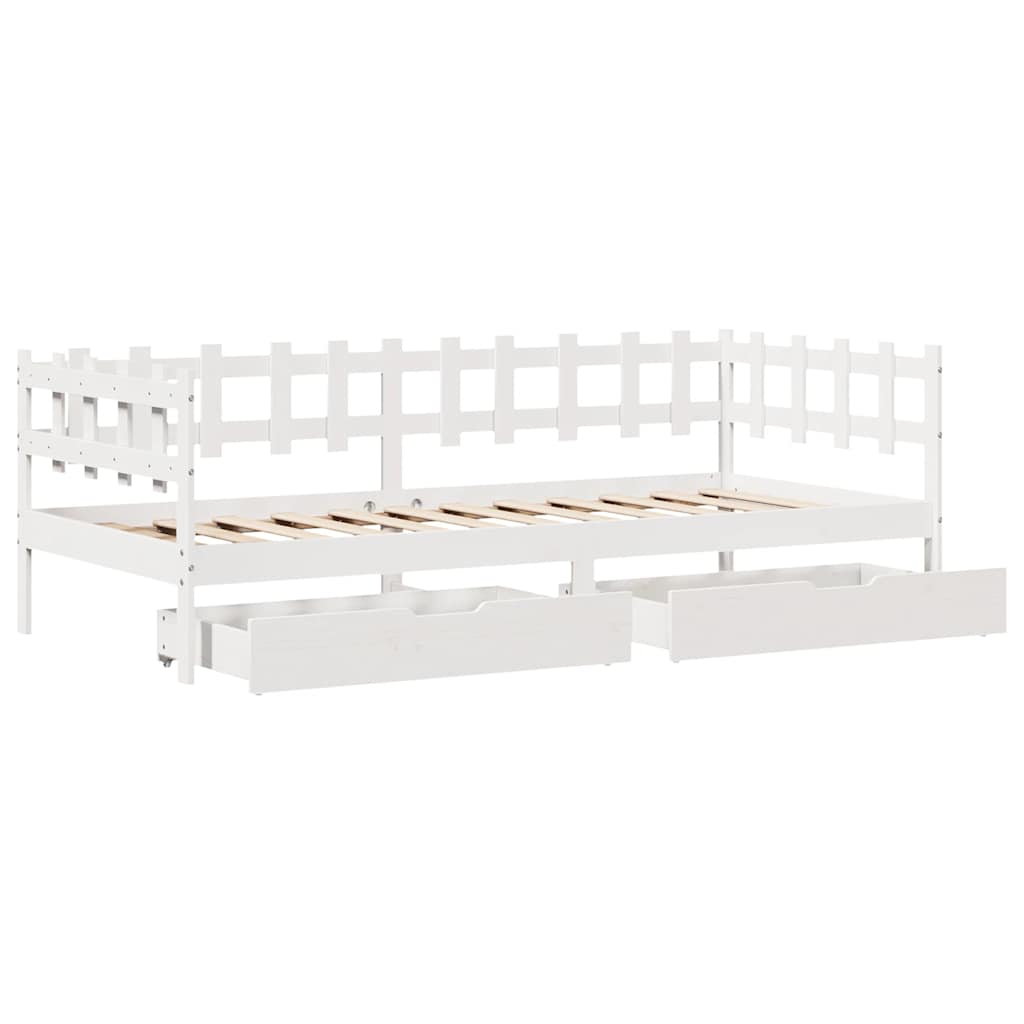 Lit de jour et tiroirs sans matelas blanc 90x200 cm bois massif - XIOS