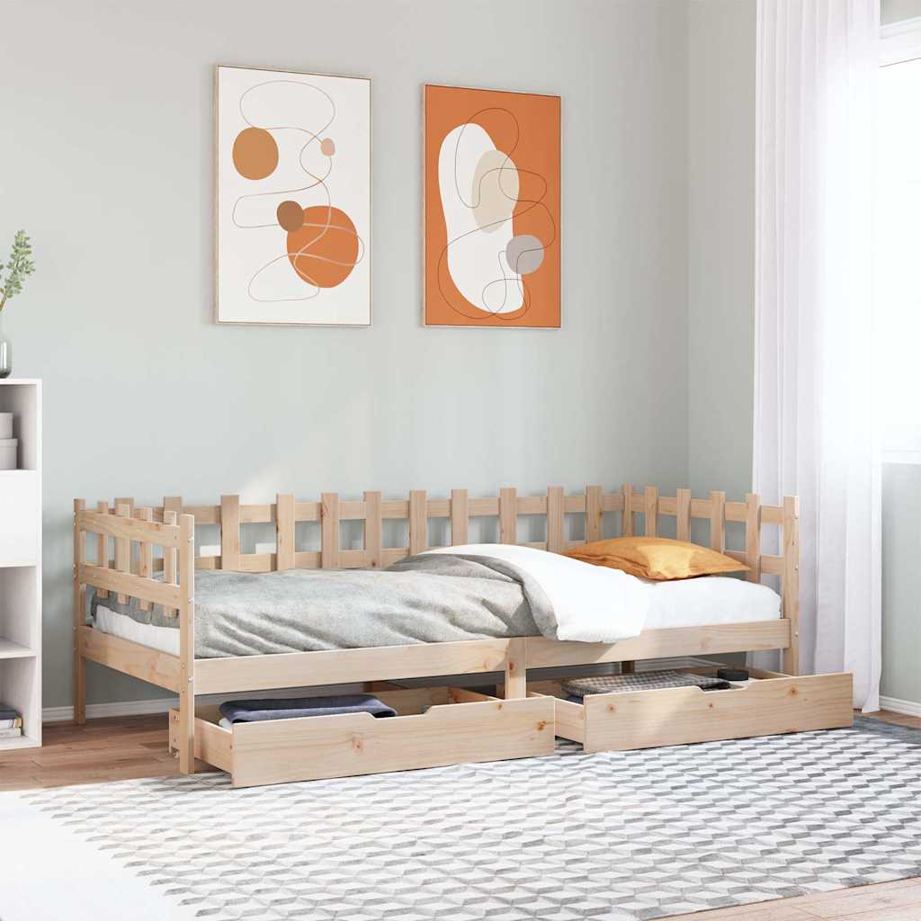 Lit de jour avec tiroirs sans matelas 90x190 cm bois massif - XIOS