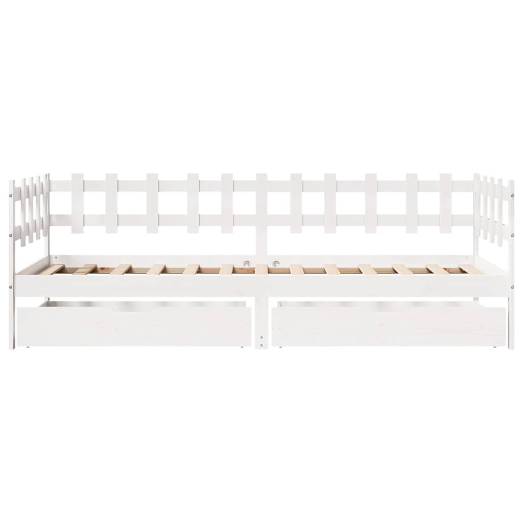 Lit de jour et tiroirs sans matelas blanc 90x190 cm bois massif - XIOS