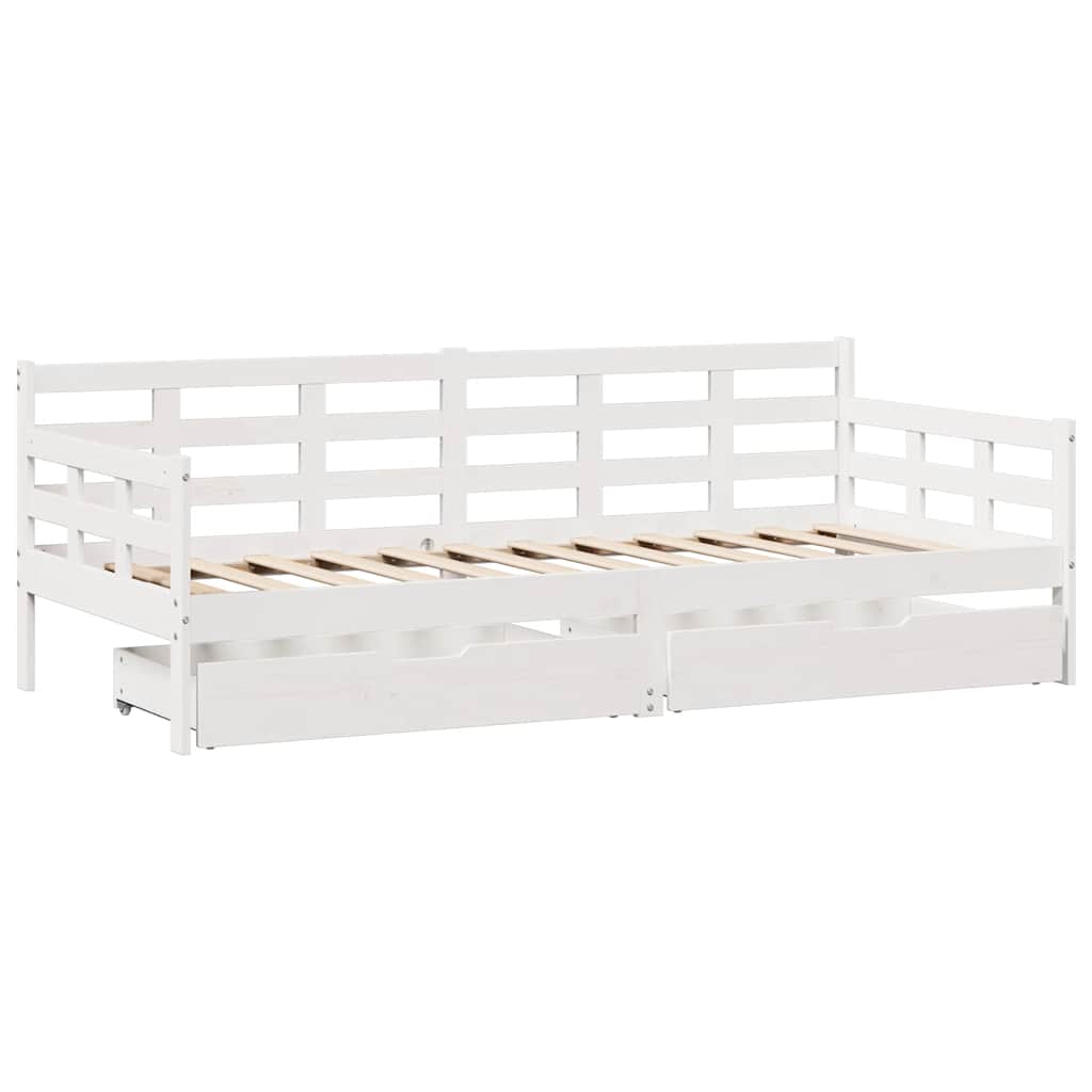 Lit de jour et tiroirs sans matelas blanc 80x200 cm bois massif - XIOS