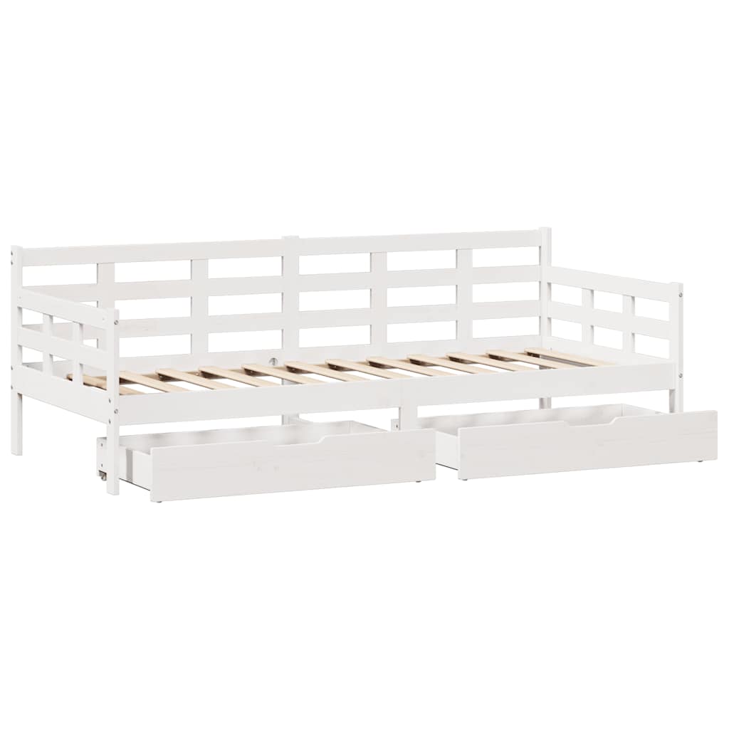 Lit de jour et tiroirs sans matelas blanc 80x200 cm bois massif - XIOS