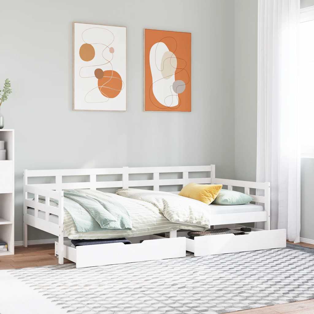 Lit de jour et tiroirs sans matelas blanc 80x200 cm bois massif - XIOS