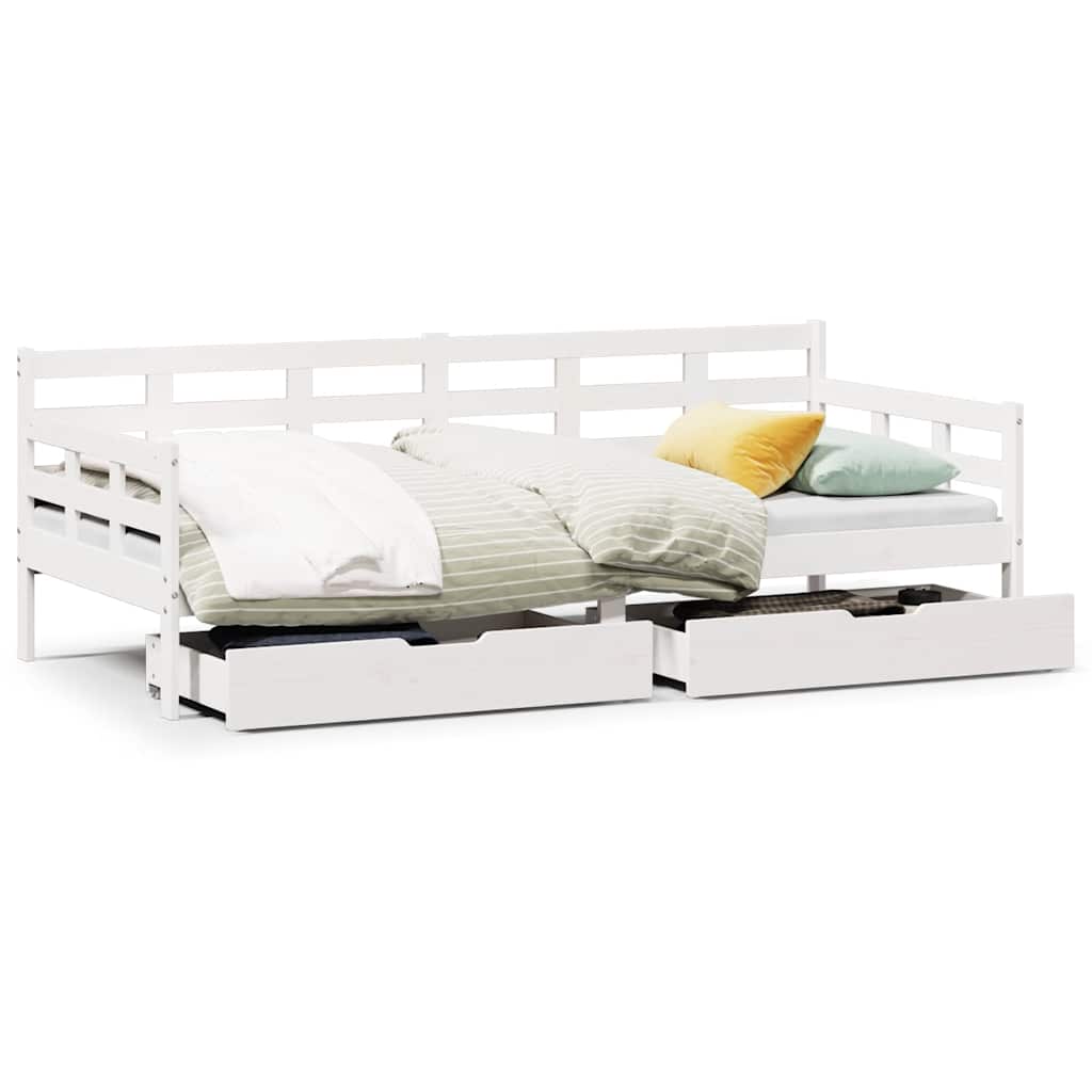 Lit de jour et tiroirs sans matelas blanc 90x190 cm bois massif - XIOS