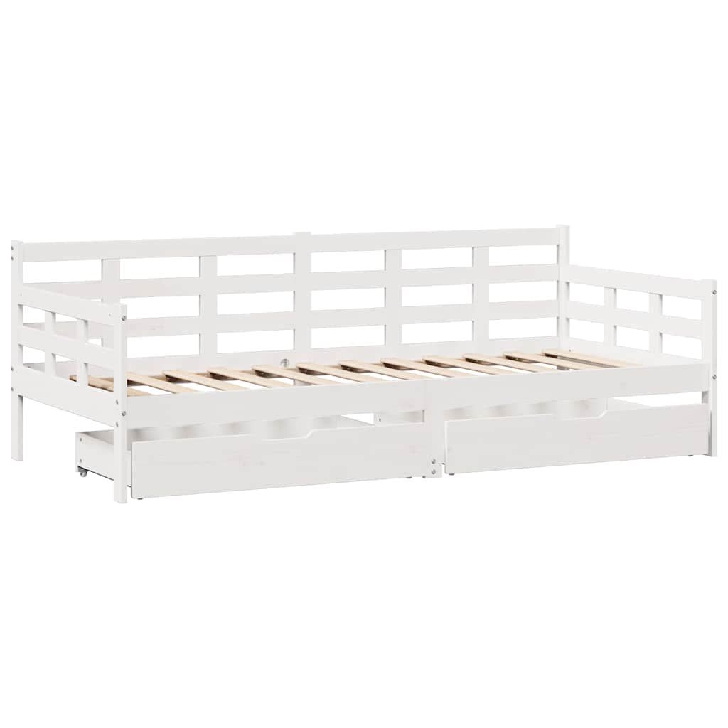 Lit de jour et tiroirs sans matelas blanc 90x190 cm bois massif - XIOS
