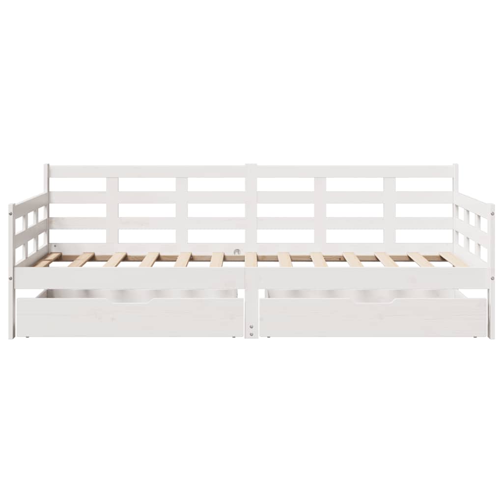 Lit de jour et tiroirs sans matelas blanc 90x190 cm bois massif - XIOS