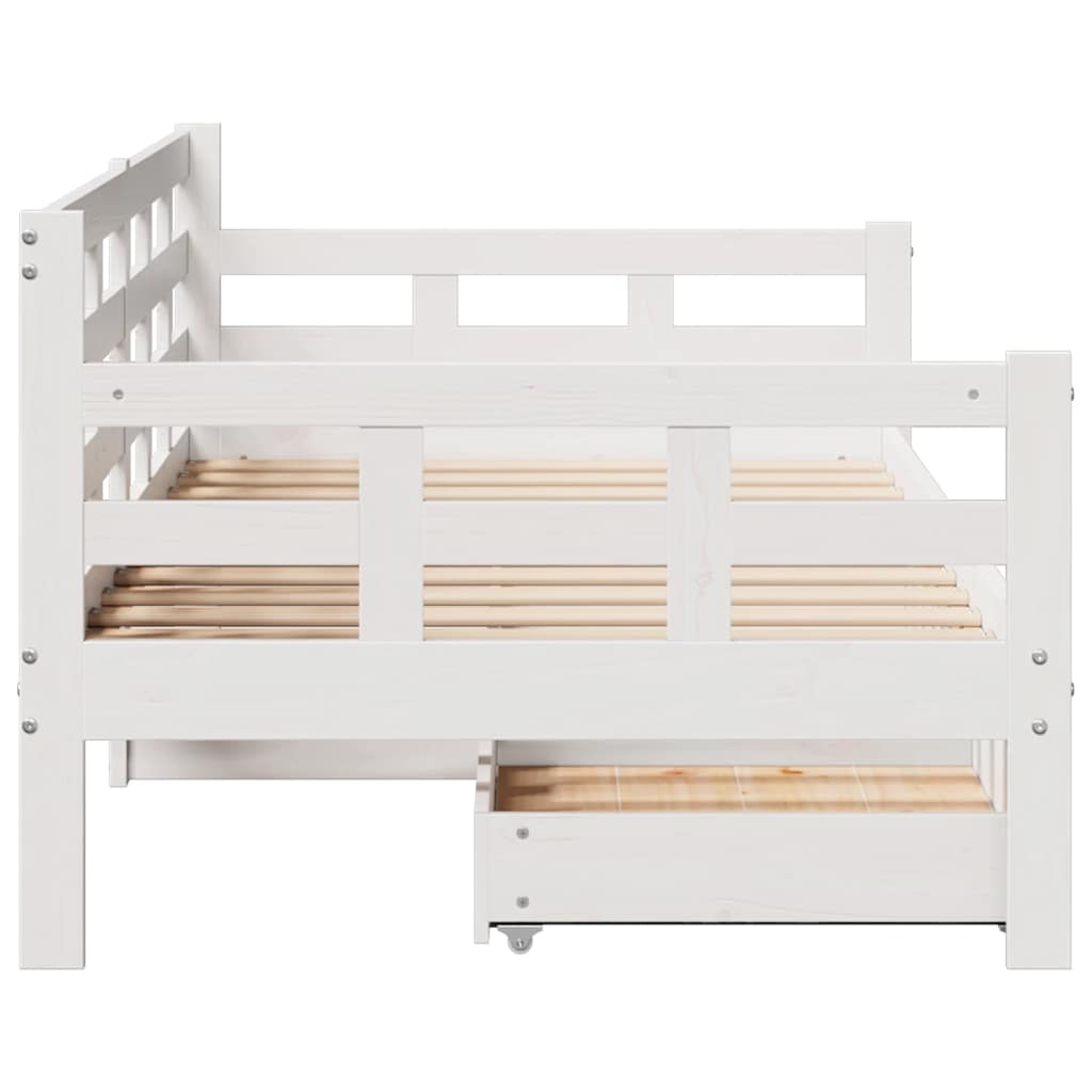Lit de jour et tiroirs sans matelas blanc 90x190 cm bois massif - XIOS