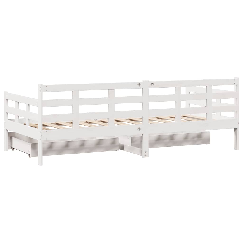 Lit de jour et tiroirs sans matelas blanc 90x190 cm bois massif - XIOS