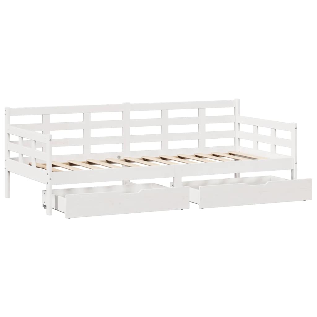 Lit de jour et tiroirs sans matelas blanc 90x190 cm bois massif - XIOS