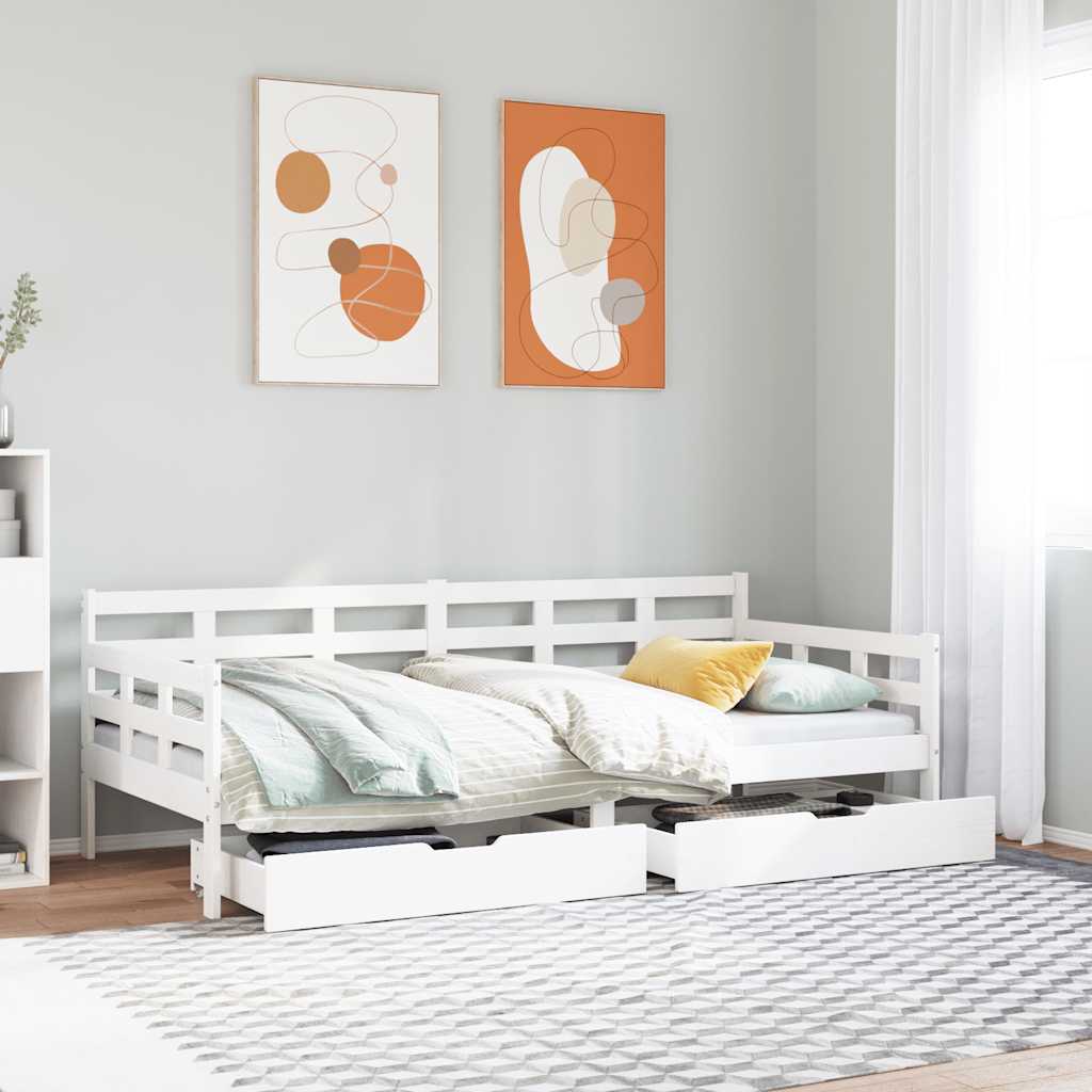 Lit de jour et tiroirs sans matelas blanc 90x190 cm bois massif - XIOS