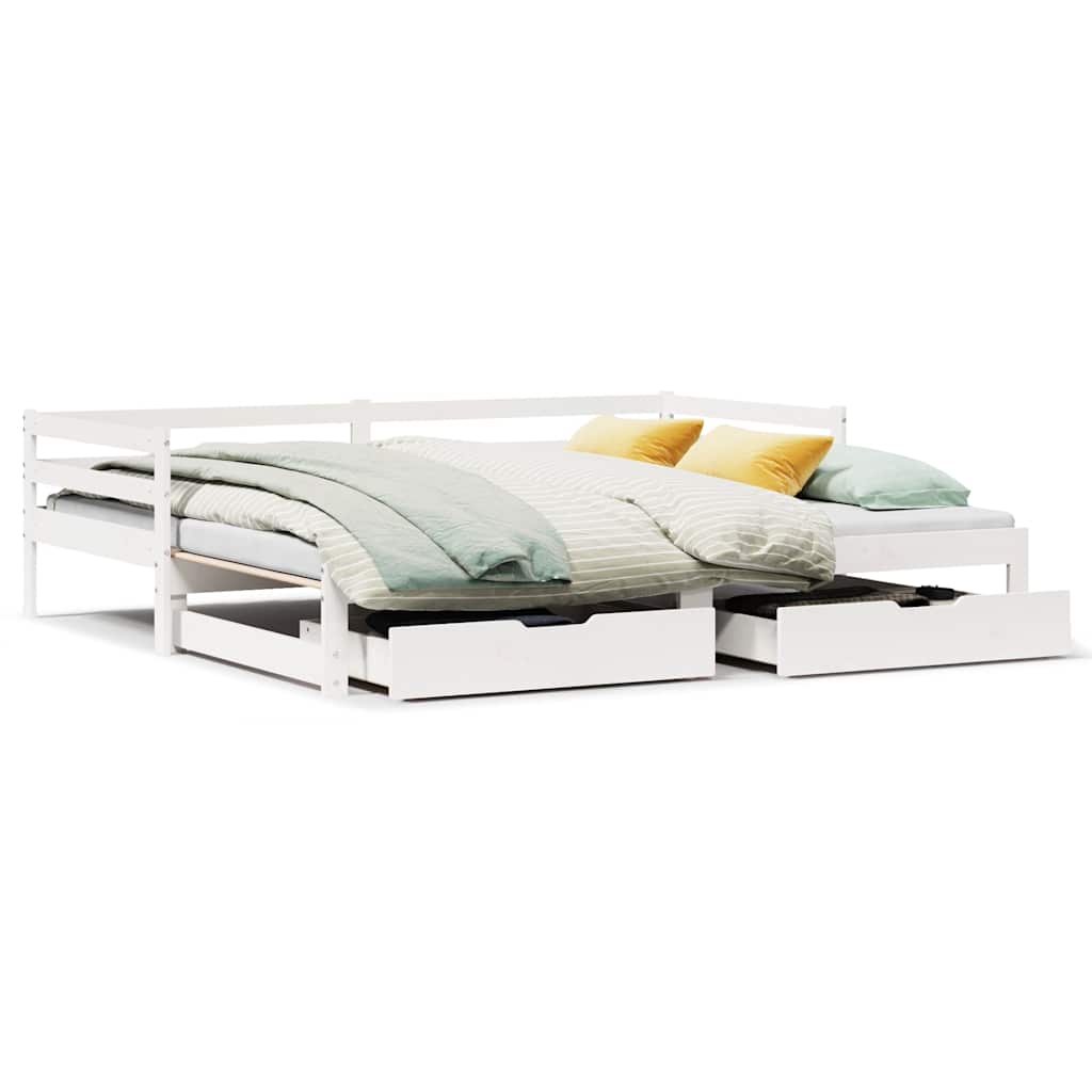 Lit de jour et tiroirs sans matelas blanc 90x200 cm bois massif - XIOS