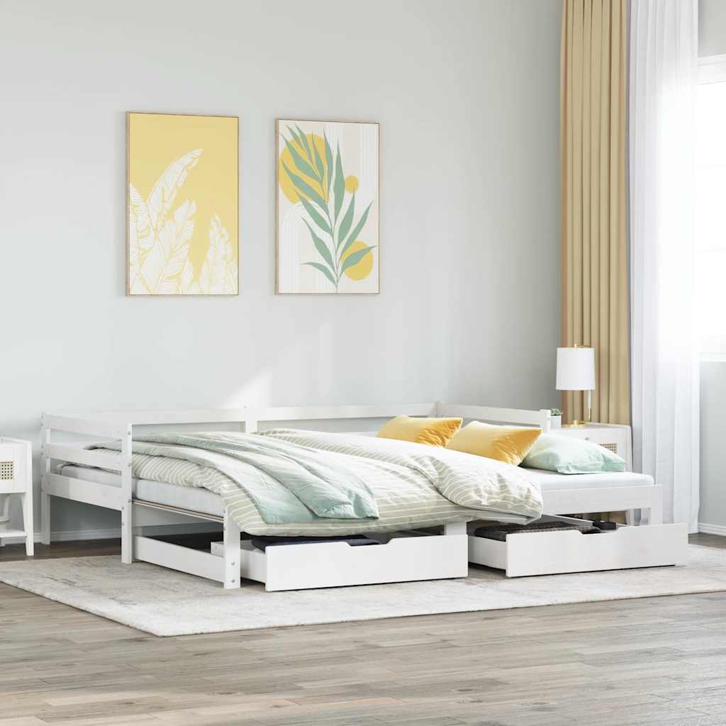 Lit de jour et tiroirs sans matelas blanc 90x200 cm bois massif - XIOS