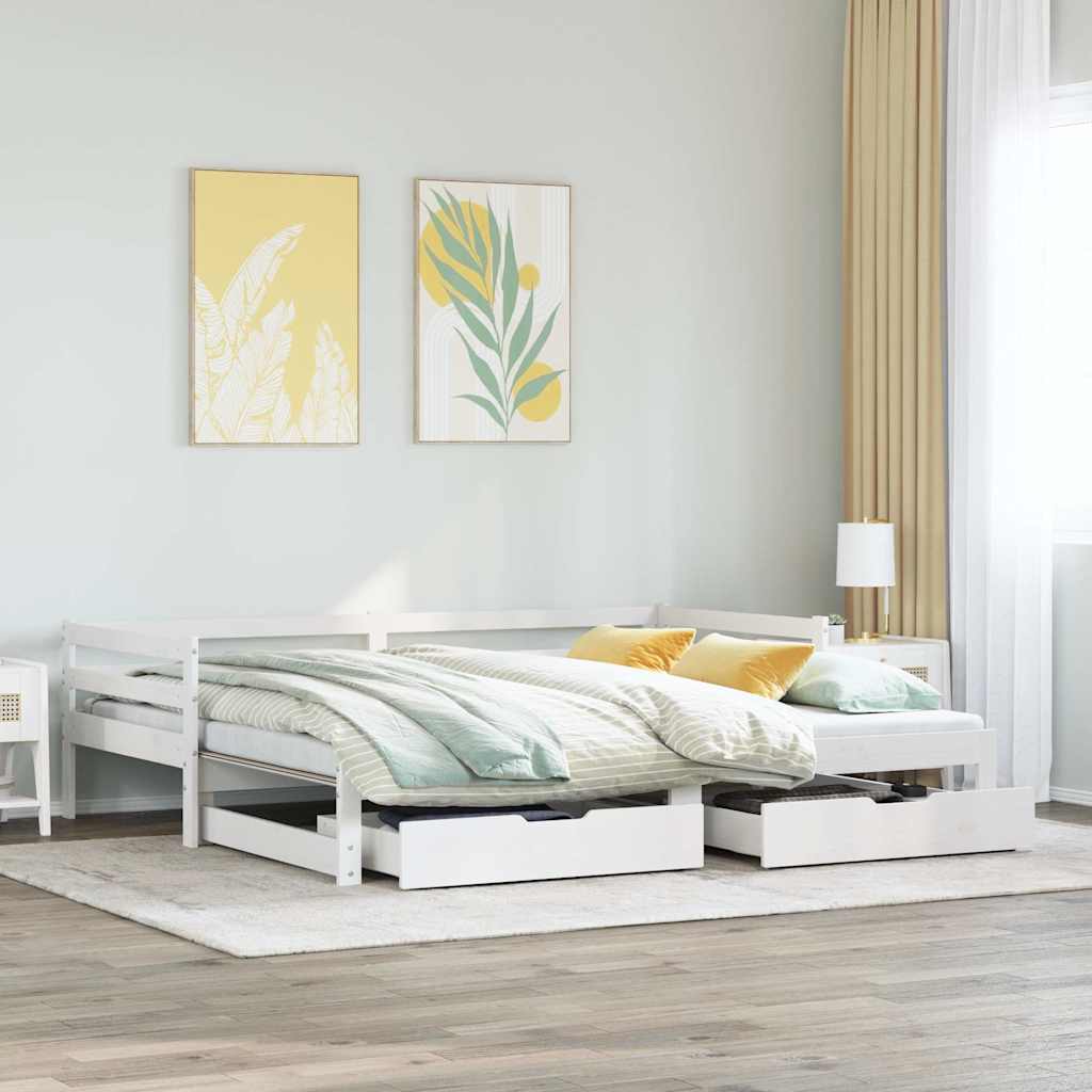 Lit de jour avec gigogne et tiroirs sans matelas blanc 80x200cm - XIOS