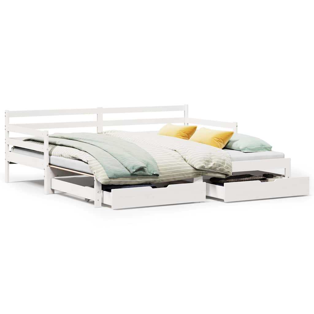 Lit de jour et tiroirs sans matelas blanc 90x200 cm bois massif - XIOS