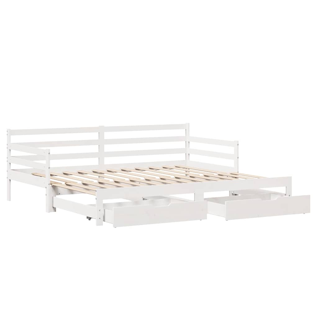 Lit de jour et tiroirs sans matelas blanc 90x200 cm bois massif - XIOS