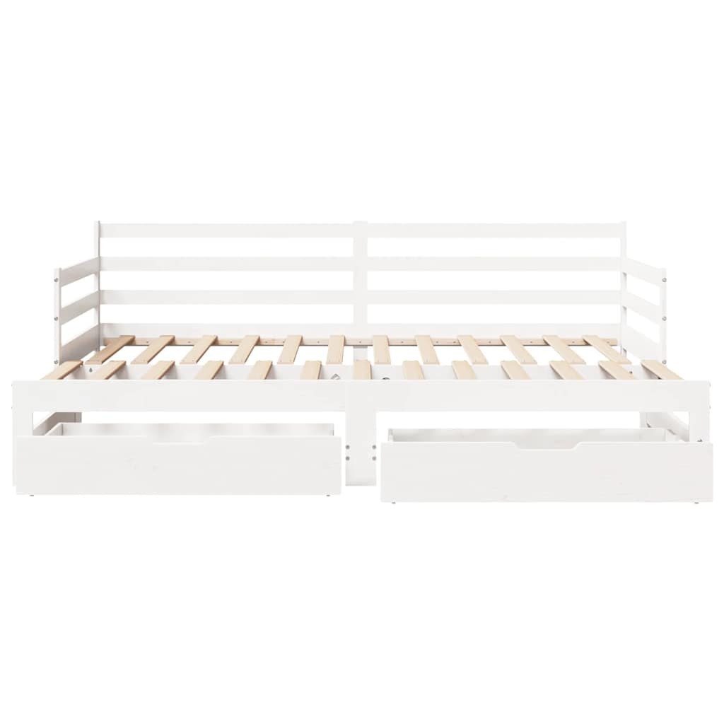 Lit de jour et tiroirs sans matelas blanc 90x200 cm bois massif - XIOS