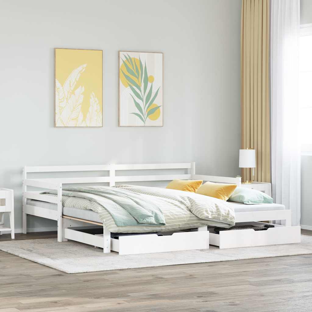 Lit de jour et tiroirs sans matelas blanc 90x200 cm bois massif - XIOS