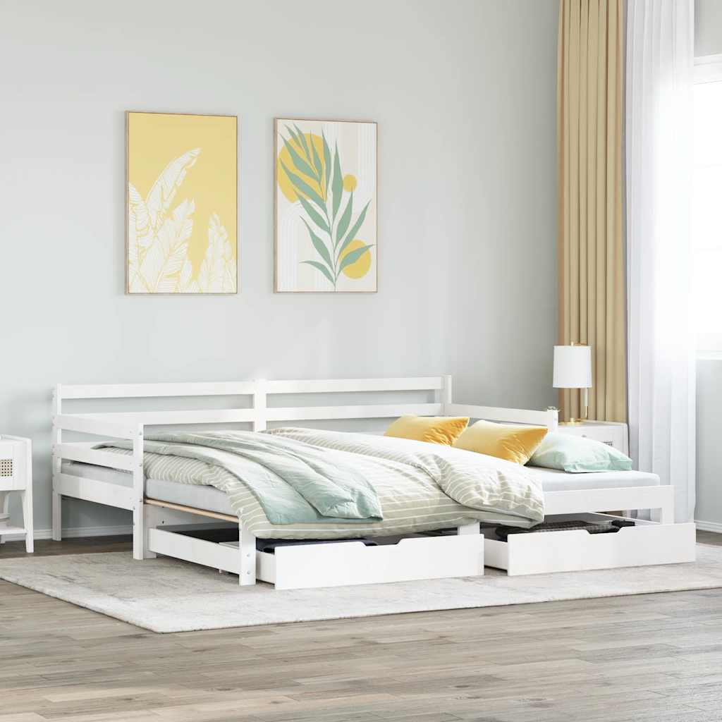 Lit de jour avec gigogne et tiroirs sans matelas blanc 90x200cm - XIOS
