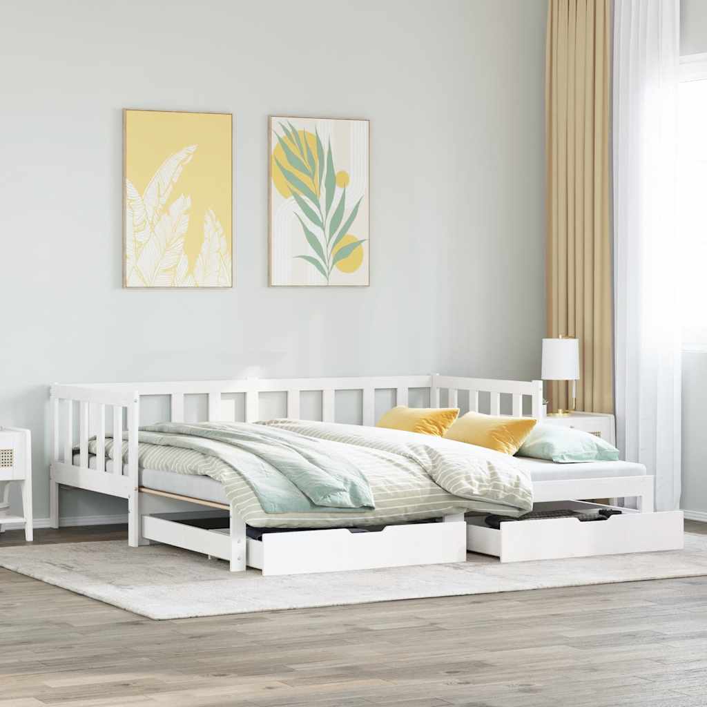 Lit de jour avec gigogne et tiroirs sans matelas blanc 80x200cm - XIOS