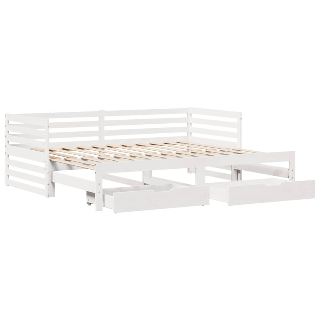 Lit de jour et tiroirs sans matelas blanc 90x200 cm bois massif - XIOS